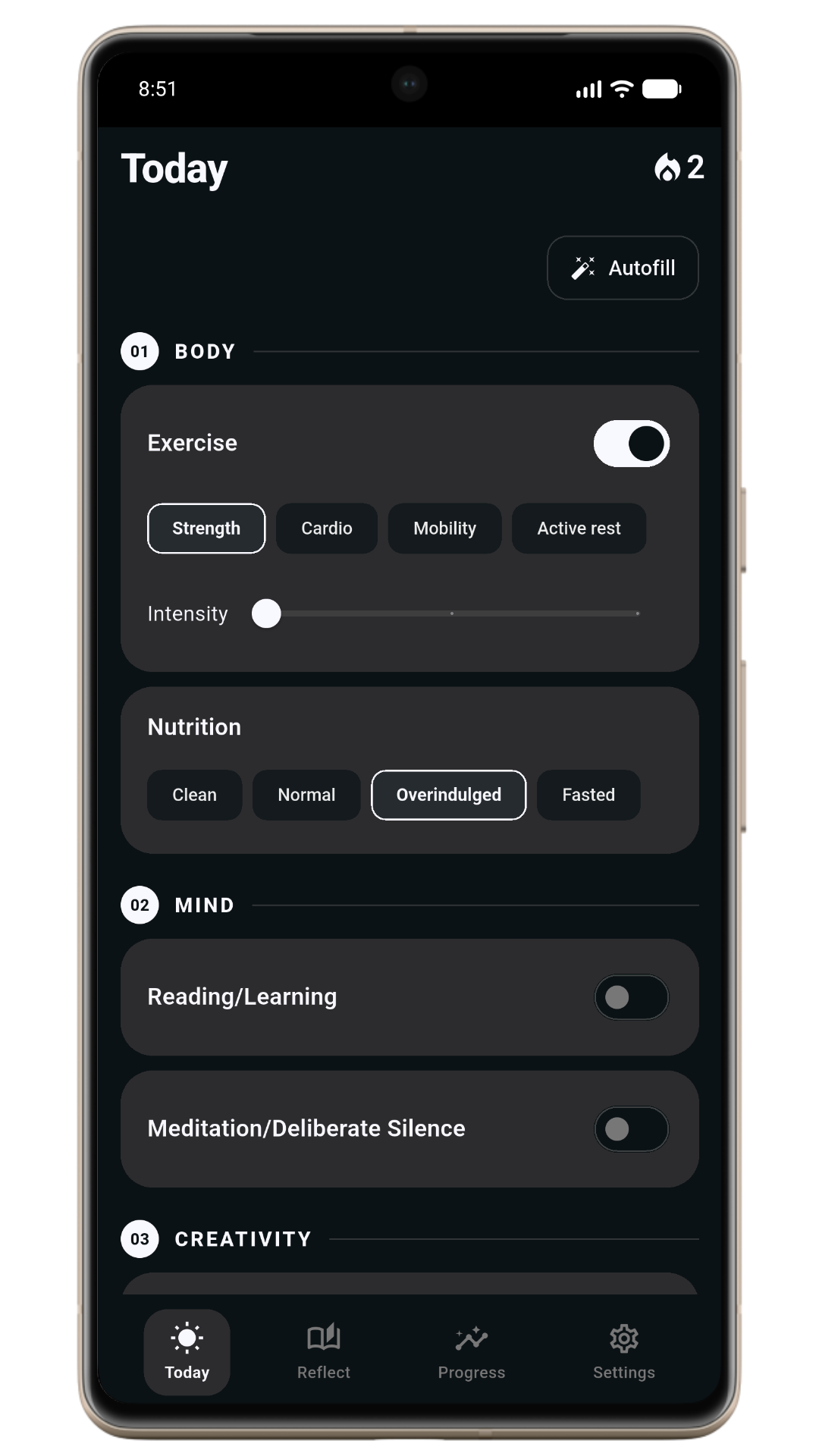 Citadel app daily check-in screen